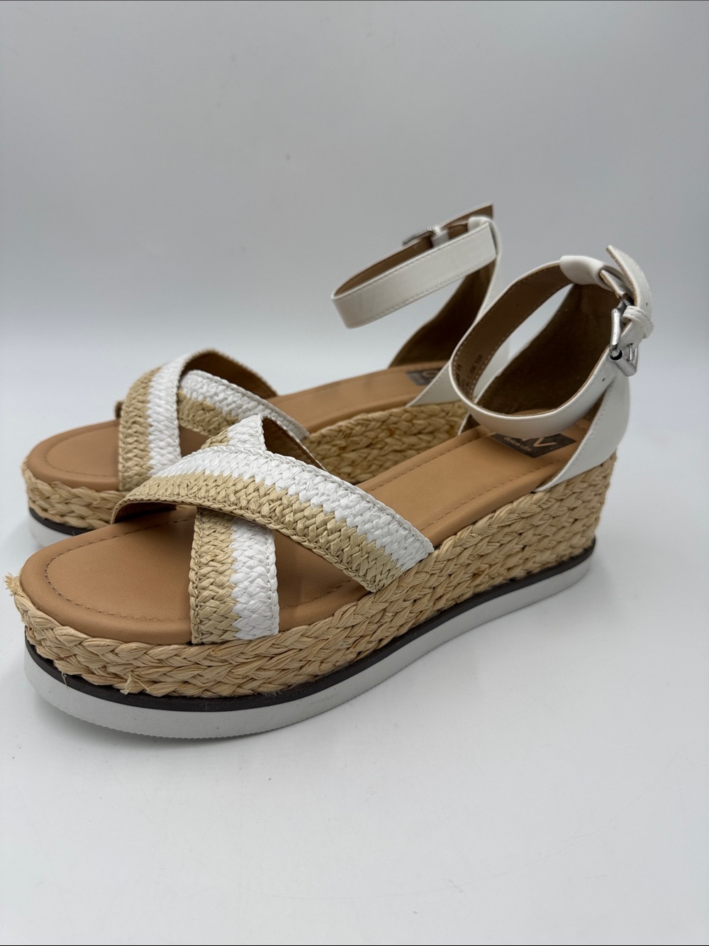 DV by Dolce Vita White & Natural Woven Espadrille Wedge Sandals Odelle Crossband
